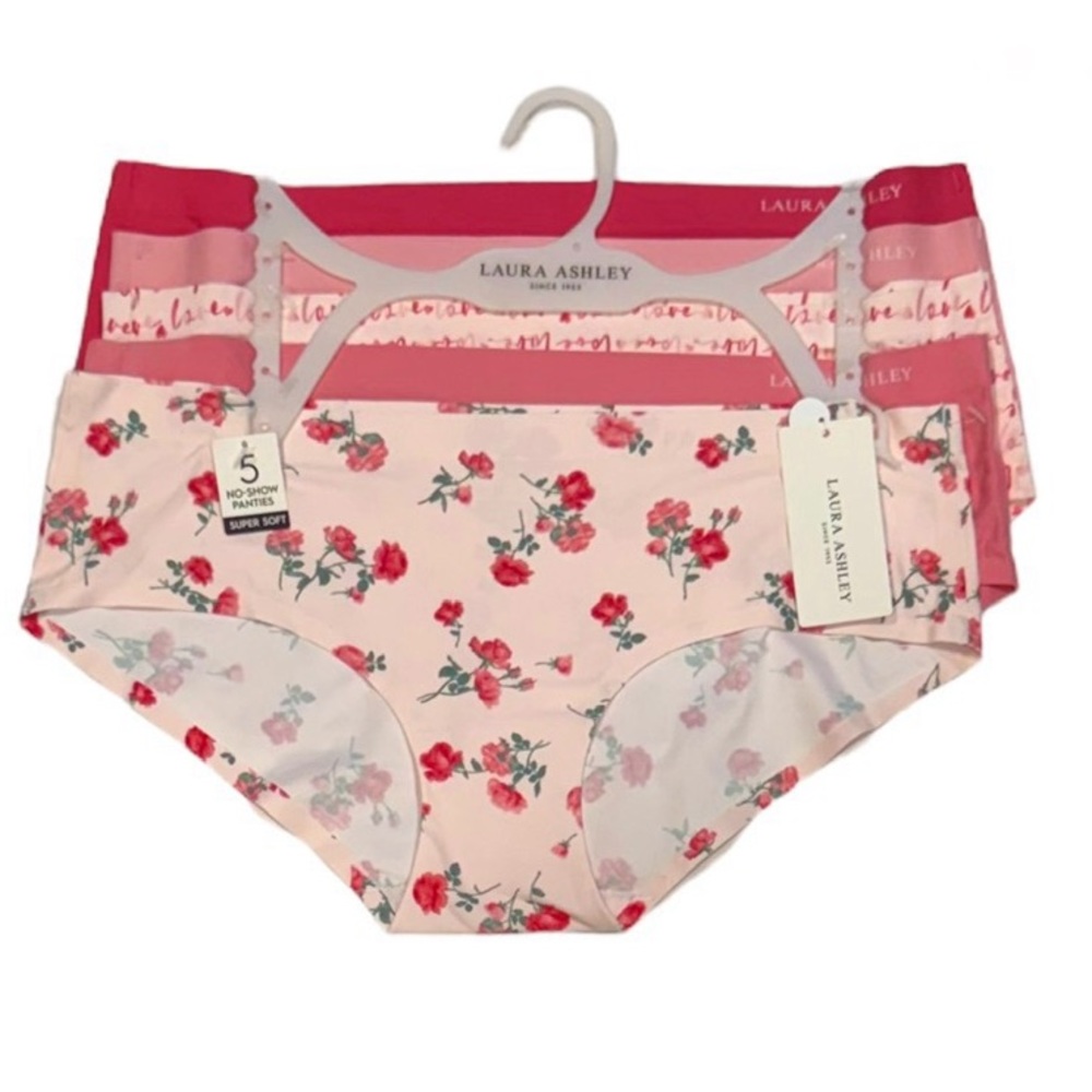 LAURA ASHLEY 5 Pack Super Soft No Show Panties Floral Love Hearts Pink NWT XL